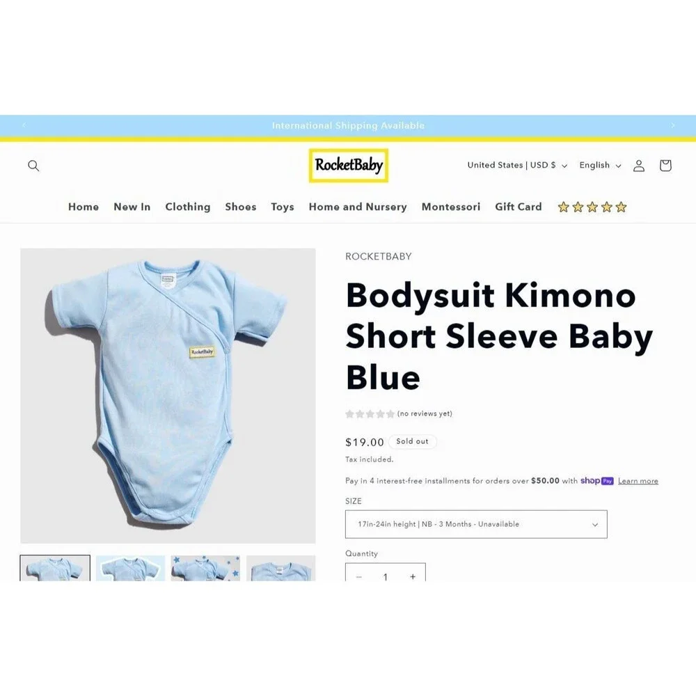 ROCKETBABY Bodysuit Kimono Short Sleeve Baby Blue